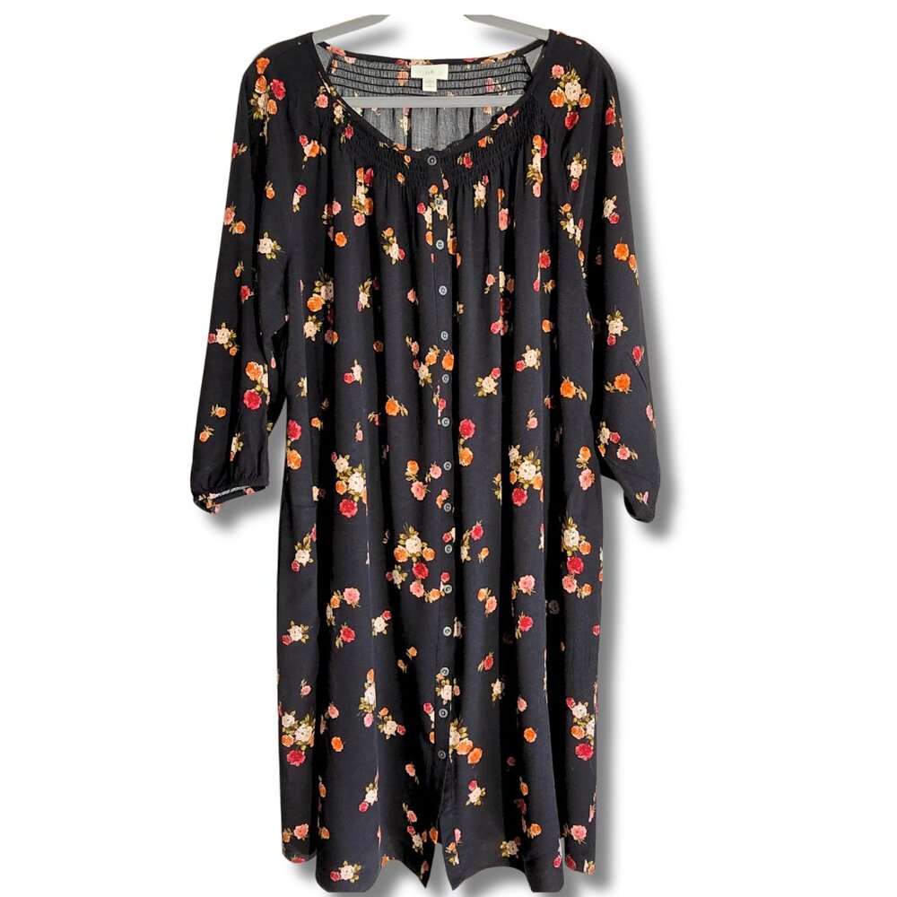 J. Jill 3/4 Sleeve Black Floral Button-Front Shirt Dress 2X - Picture 4 of 10